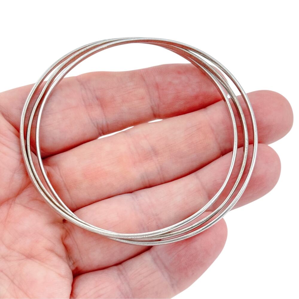 Vintage Sterling Silver 925 Interlocking Stacking Bangle Set of 3 Bracelets 8"